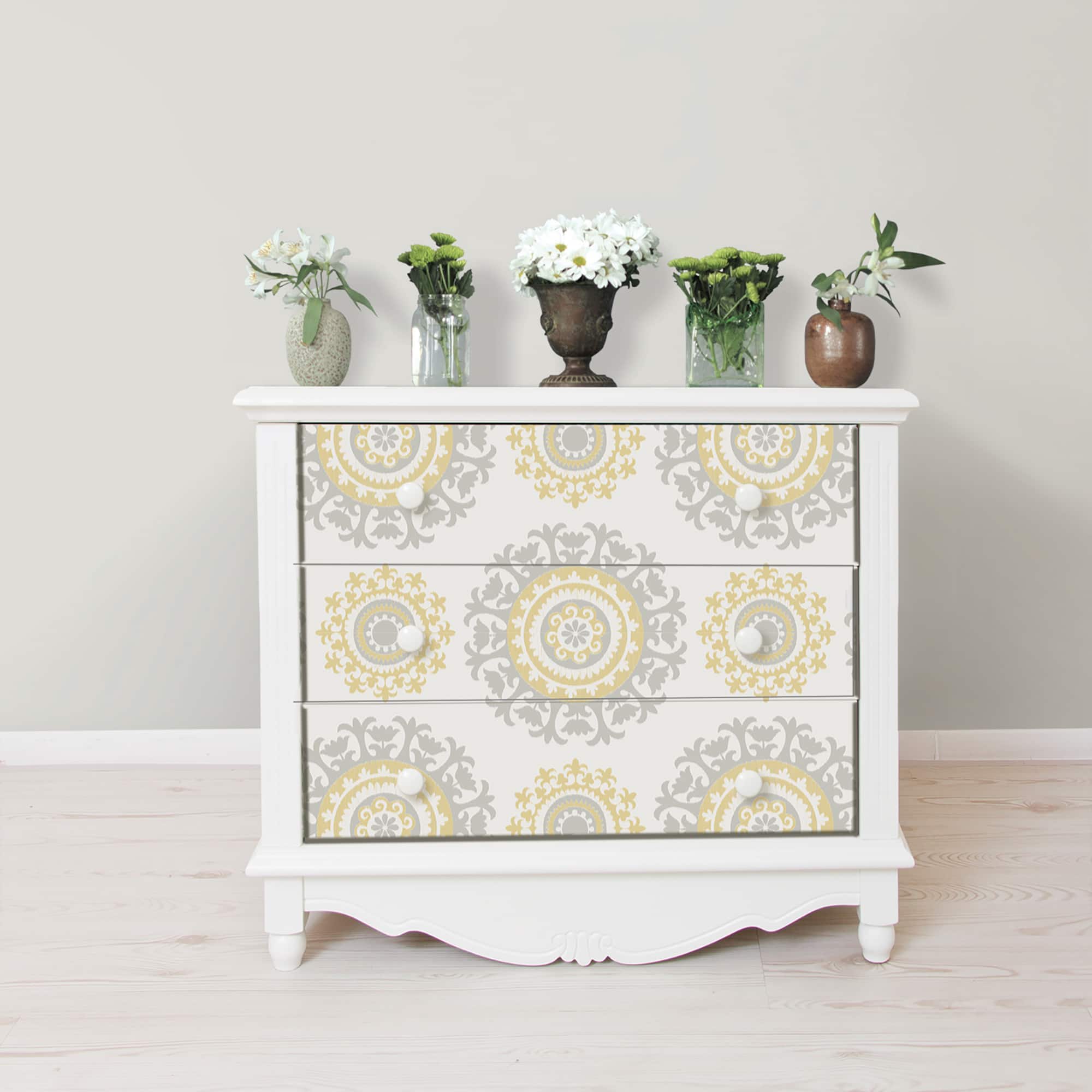 NuWallpaper Gray & Yellow Suzani Peel & Stick Wallpaper